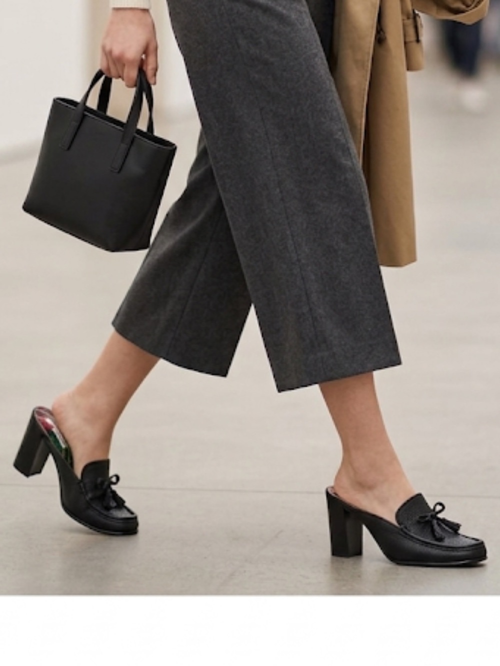 Tommy Hilfiger Black Leather Tassel Block Heel Mules